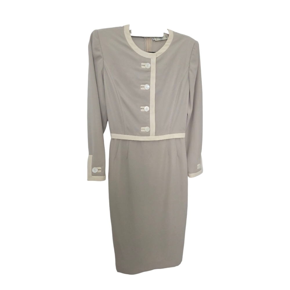 Valentino Vintage 1980s Wool Midi Tan Pencil Dress US Size 6 EU 40